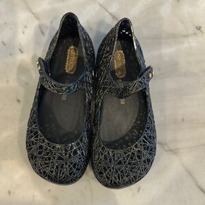 Mini Melissa Black Dress Shoes with Sparkly Finish